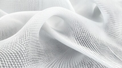 Abstract White Grid Pattern with Distorted Texture - 3D Rendered Geometric Background