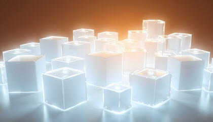 Glowing cubes. Innovation and creativity concept isolated with white highlights, png