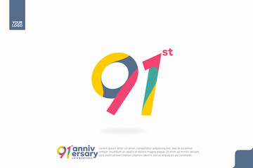 Number 91 logo icon design, 91st birthday logo number, anniversary 91