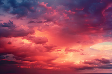 Fototapeta premium Enigmatic Sky: The Striking Splendor of Red-Soaked Cloudscape