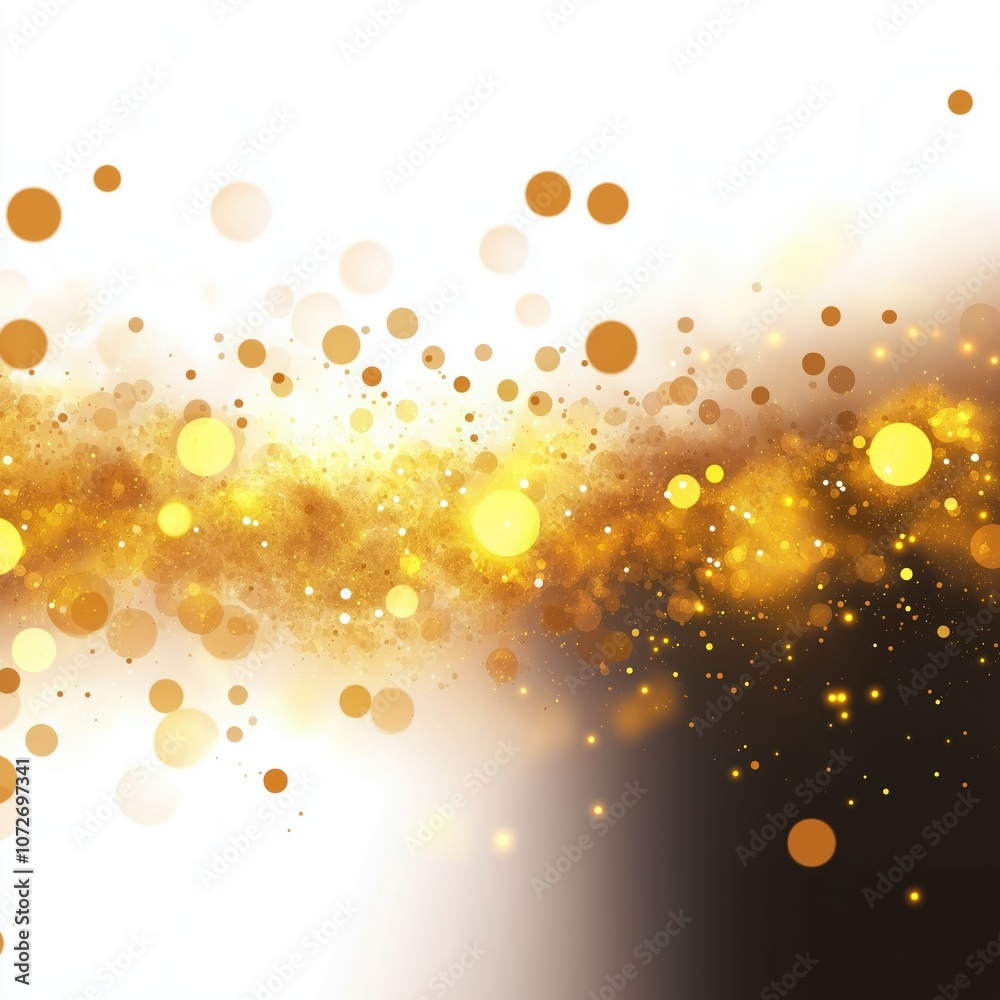 Poster Golden light bokeh background with shiny particles and glow effect. Abstract design with shimmering, glittering, sparkling effect. Perfect for holiday, celebration, and new year designs.