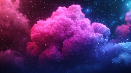 Abstract Cosmic Cloudscape   Neon Pink   Blue Glowing Stars