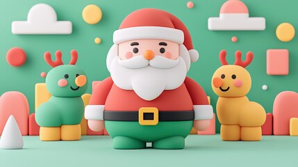 Naklejka premium Festive 3D Christmas Characters Santa Claus Reindeer