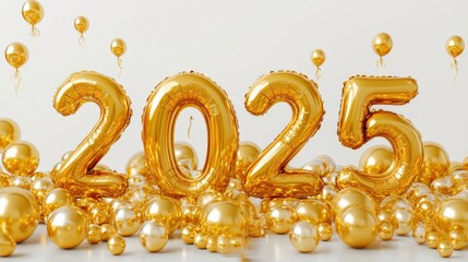 Shiny golden 2025 made of balloons for a festive New Year banner