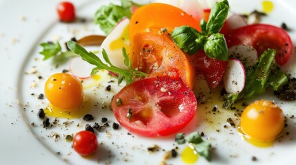 Colorful vegetable and protein plate promoting balance and freshness