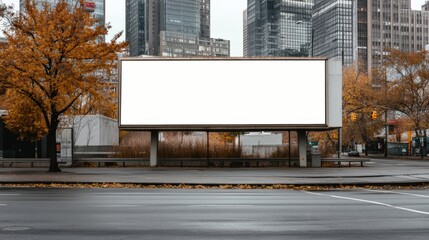 Obraz premium Blank billboard in urban autumn setting.