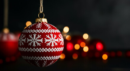 Fototapeta premium A holiday bauble with red and white stripes or a classic winter pattern, 