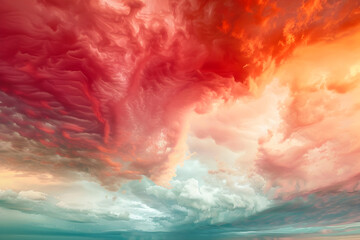 Obraz premium Enigmatic Sky: The Striking Splendor of Red-Soaked Cloudscape