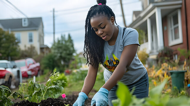 A woman organizing a neighborhood clean-up day, promoting community spirit.
