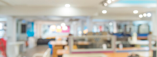 Banner Business office Blurred background meeting room light bokeh event company. Banner Blurry abstract background conference room. Blur background office modern lobby urban decor with copy space