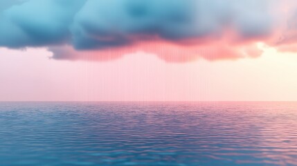 Obraz premium Dramatic Pink Sky Over Calm Ocean Rainstorm Digital Art Clouds Sunset Water Nat