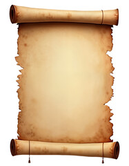 Old vintage scroll isolated on isolated background. Parchment paper rolled up. Blank parchment for mockup, graphic design, historical, medieval, fantasy, game or movie. Antique parchment background.