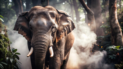 Fototapeta premium elephant in the zoo. elephant, animal, mammal, trunk, wildlife, zoo, big, wild, nature, safari, tusk, large, pachyderm, baby, grey, isolated, ivory, ears, tusks, elephants, huge, eating, head