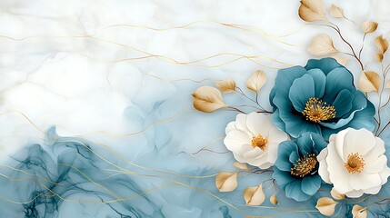 The seamless Mughal inspired floral pattern in vibrant teal and gold colors exudes a sense of timeless elegance and grandeur