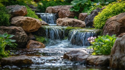 Fototapeta premium Waterfall and Stones in a Garden