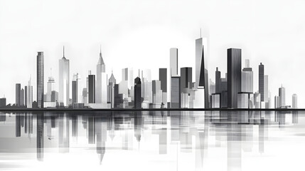 Fototapeta premium Abstract grayscale cityscape with sleek lines and modern architecture.