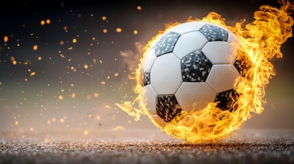Fototapeta premium The intense heat of the flames shimmer and dance around the soccer ball, creating a sense of urgency and excitement