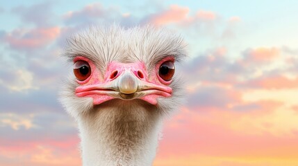 Ostrich Bird Portrait with Cloudy Sky Background   Wildlife  Nature  Animal  Close Up