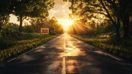 Obraz premium 2025 displayed with a scenic road leading to a bright future