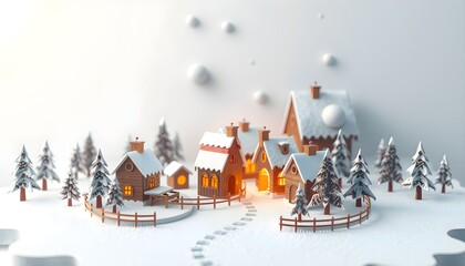 Cute snowy village in winter, christmas decoration