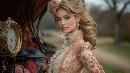 Victorian dress, capturing the elegance of 1800s fashion in a stunning portrait of a woman, that reflect the social status and style of the era feminine attire.