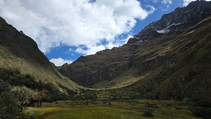 Valley before Dead Woman's Pass Inca Trail Machu Picchu. The highest point of elevation on the 4-day Inca Hike is the notoriously difficult, 'Dead Woman's Pass'.