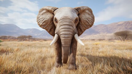 Naklejka premium African Elephant in Savanna Grassland at Sunset Wildlife Photography
