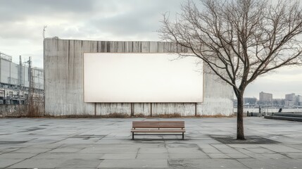 Obraz premium Empty urban billboard beside lonely tree.