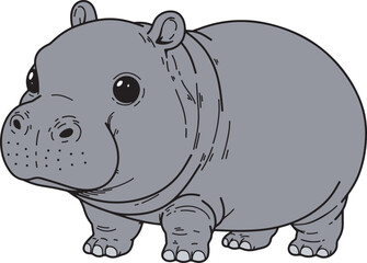 Baby hippopotamus hand drawn design art 