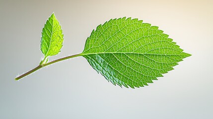 Fototapeta premium The sharply defined edges of a solitary lemon balm leaf stand out against the clean white backdrop, creating a visually striking image that conveys a sense of purity and simplicity