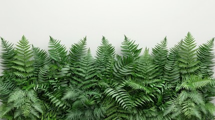 Lush Green Fern Border on White Wall   Nature Background