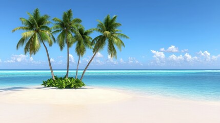 Fototapeta premium Tropical Island Paradise Palm Trees Blue Ocean White Sand Beach