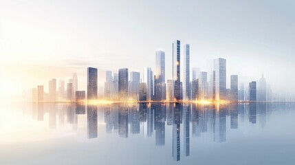 Fototapeta premium Modern Urban Skyline at Sunrise Reflection