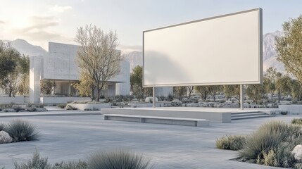 Minimalist outdoor architecture with large billboard.