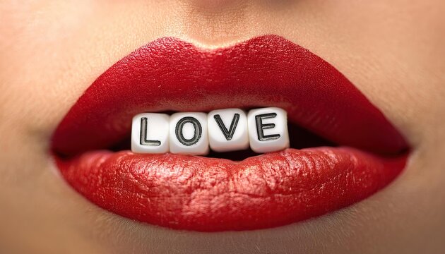 Love Expression with Red Lips Featuring Message Beads