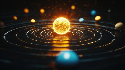 Obraz premium Solar System Concept with Radiant Sun and Planets