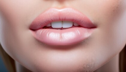 Fototapeta premium Close-Up of Luscious Pink Lips with Glossy Finish