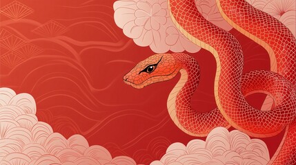 Obraz premium Chinese new year background 2025 year of the Snake, red traditional Chinese and Lunar concept for sale banner, wallpaper, cover, invitation, posters, flyers and greeting cards. Copy space for text