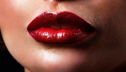 Obraz premium Lustrous Red Lipstick on Full Lips in Beauty Shot