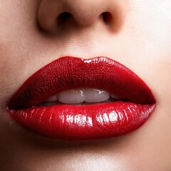 Obraz premium Luscious Close-Up of Glossy Red Lips for Beauty Advertisements