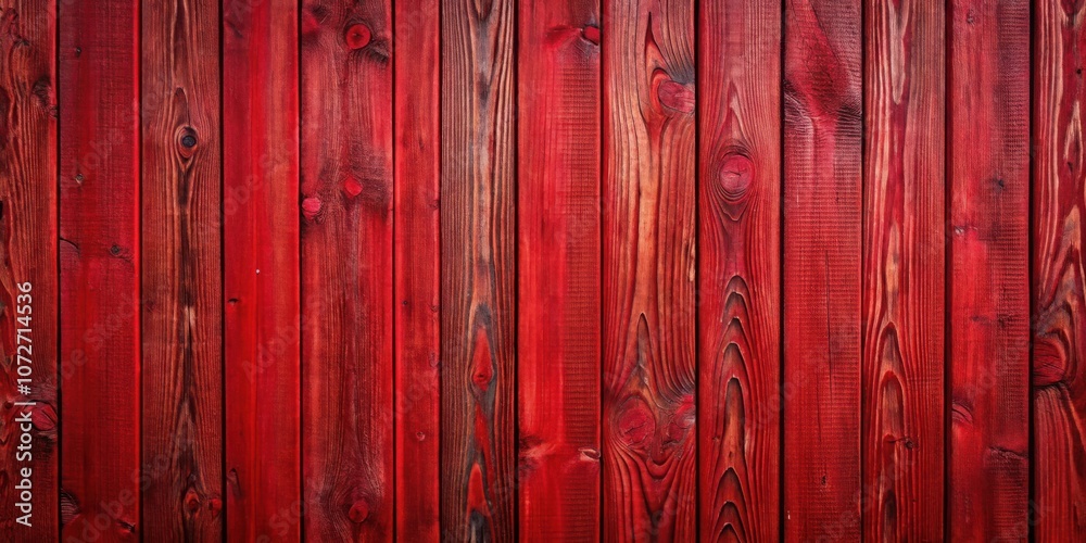 Poster A Close-Up View of a Wall Constructed of Red Painted Wooden Planks, Featuring Distinctive Grain Patterns and Subtle Variations in Color