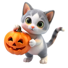 cute baby cat catch the Halloween in the hand
