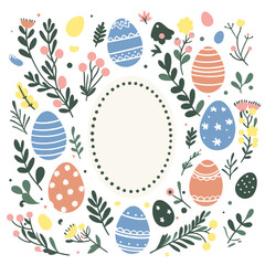 Vector set of easter elements with bunny, flowers, eggs. Easter chicken on the lawn.