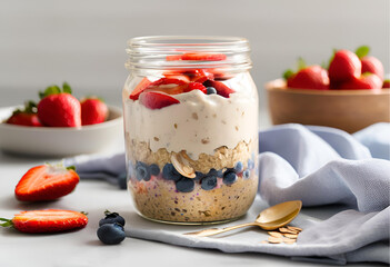 Overnight Oats with Strawberries and Blueberries
