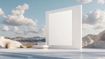 Modern desert backdrop with minimal structure.