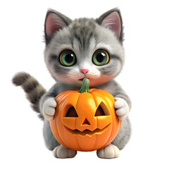 cute baby cat catch the Halloween in the hand