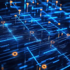 Futuristic Digital Network with Glowing Lines and Nodes Representing Data Flow in a Complex Information Graph