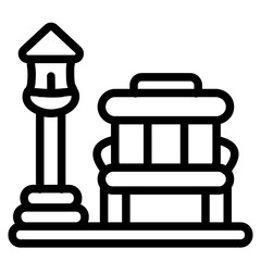 Bench with Modern Lamp Line Icon