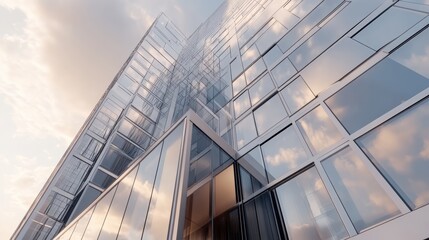 Fototapeta premium Modern skyscraper against sky with clouds.