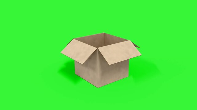 4K cardboard box animation open close rotation green screen 3d animation chroma key packaging delivery storage video